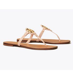NIB Tory Burch Mini Miller Metal Logo Leather Sandal Seashell Pink 7 8.5 9 10.5